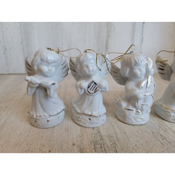 Vintage ceramic gold trim angel religious ornament xmas set - Picture 2 of 8